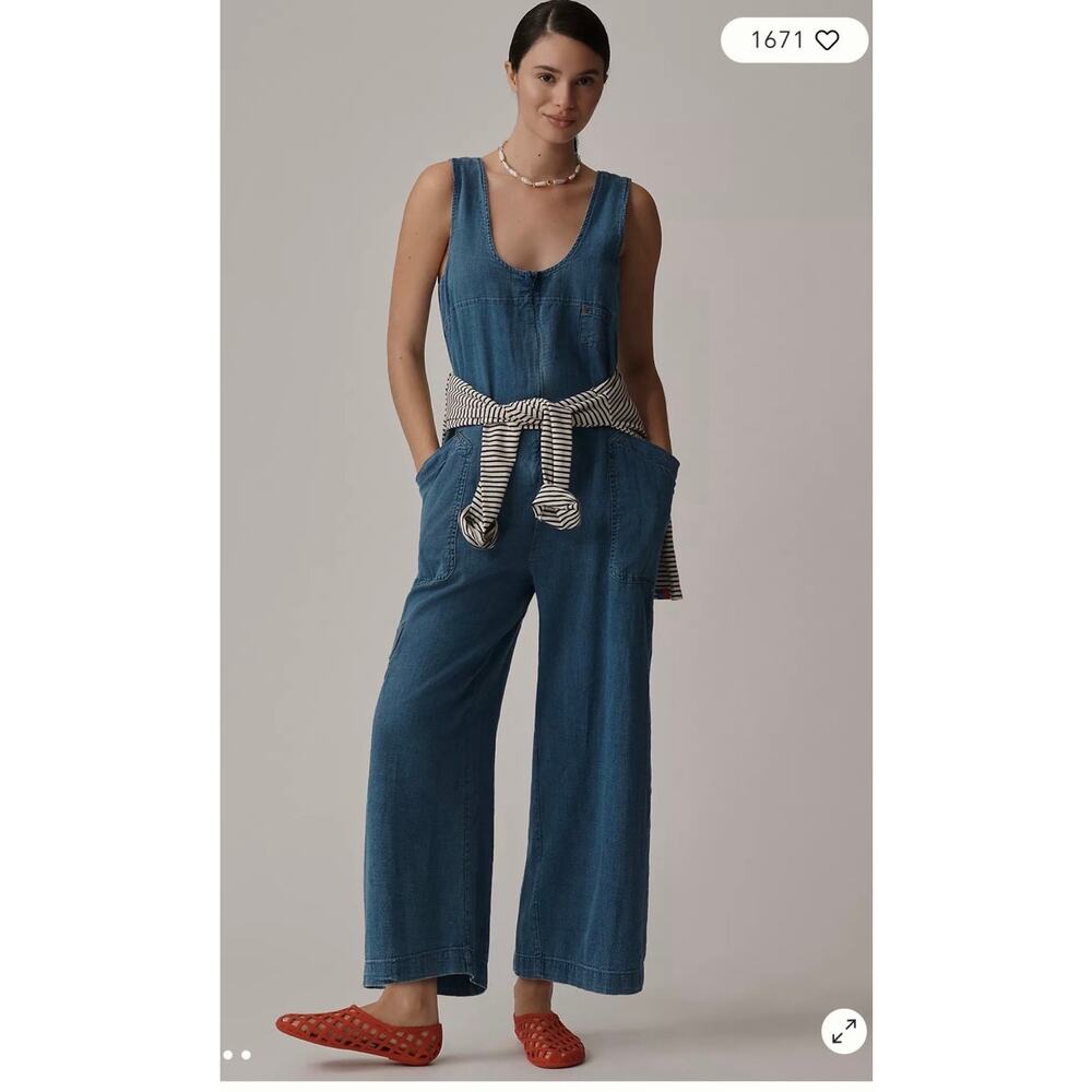 Anthropologie Pilcro Zip Front wide leg jumper chambray / overalls /  size S